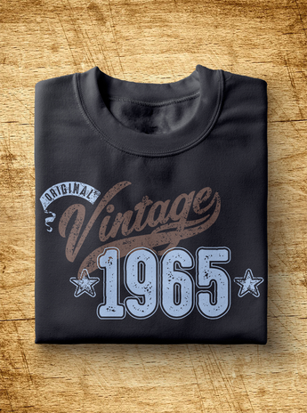 Unisex Year of Birth, 1965, "Vintage" Typographic T-Shirt