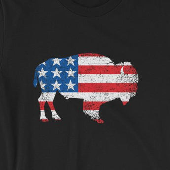 Flag Bison USA Stars & Stripes Unisex Buffalo T-Shirt