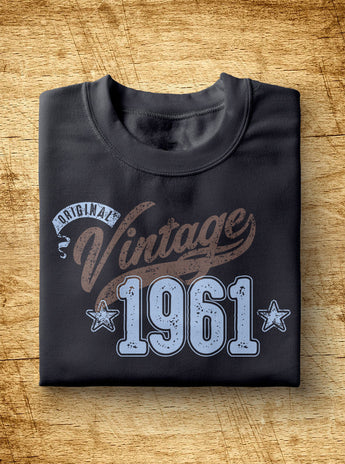 Unisex Year of Birth, 1960, "Vintage" Typographic T-Shirt