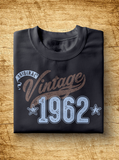 Unisex Year of Birth, 1962, "Vintage" Typographic T-Shirt