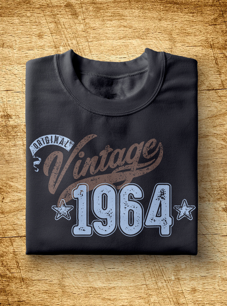 Unisex Year of Birth, 1964, "Vintage" Typographic T-Shirt