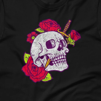 Tattoo Skull and Roses with Dagger Short-Sleeve Unisex T-Shirt