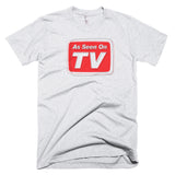 retro inspired, vintage look tee with "As Seen on TV" logo, pop culture, t shirt