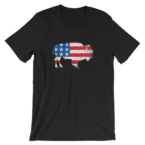 Flag Bison USA Stars & Stripes Unisex Buffalo T-Shirt