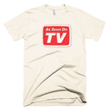 retro inspired, vintage look tee with "As Seen on TV" logo, pop culture, t shirt